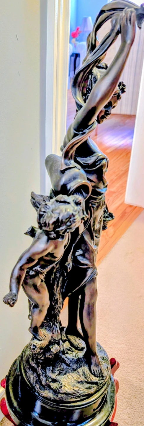 Bronze-Tone Figurine of Woman with Cherub