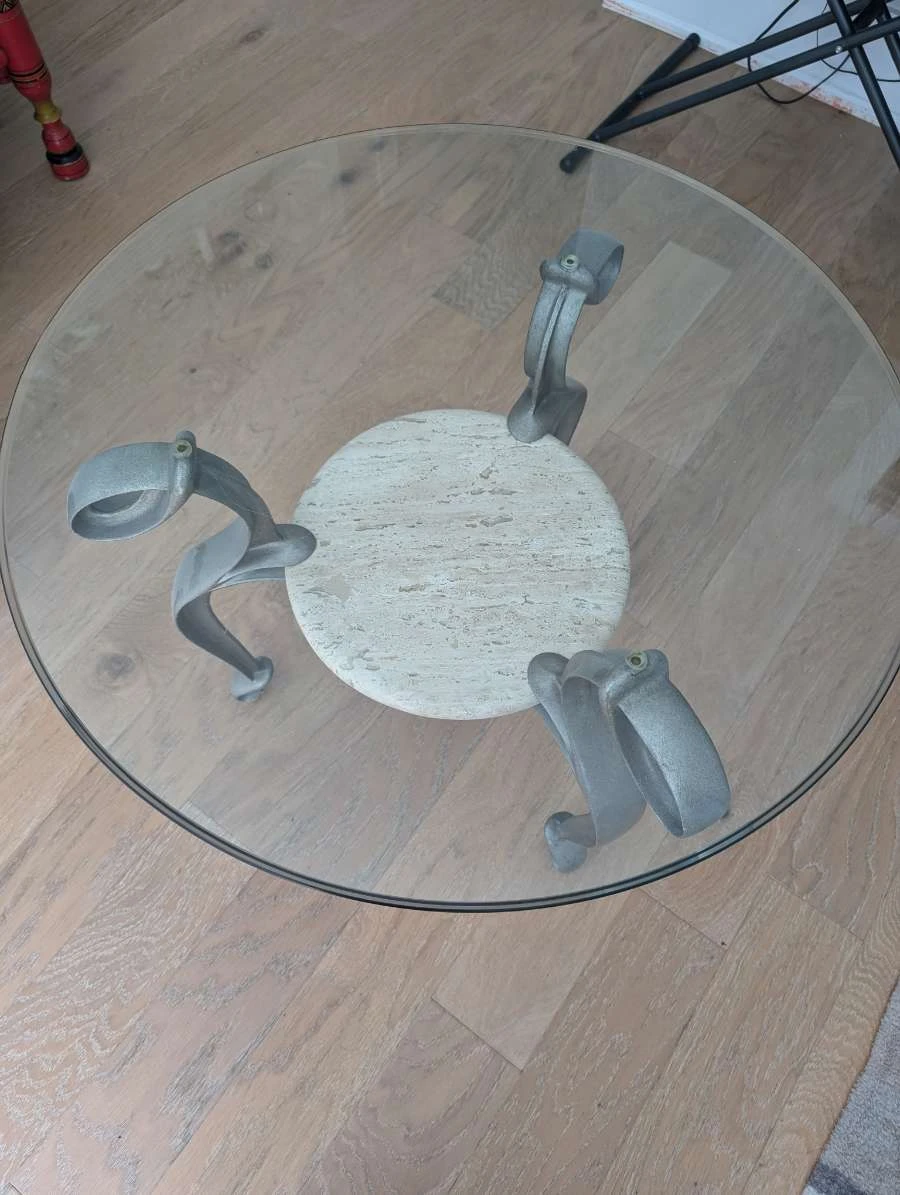 2 Round Glass Top Coffee Table with Marble Insert