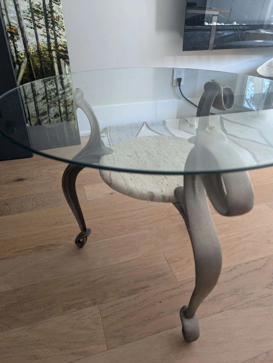 2 Round Glass Top Coffee Table with Marble Insert - photo 4