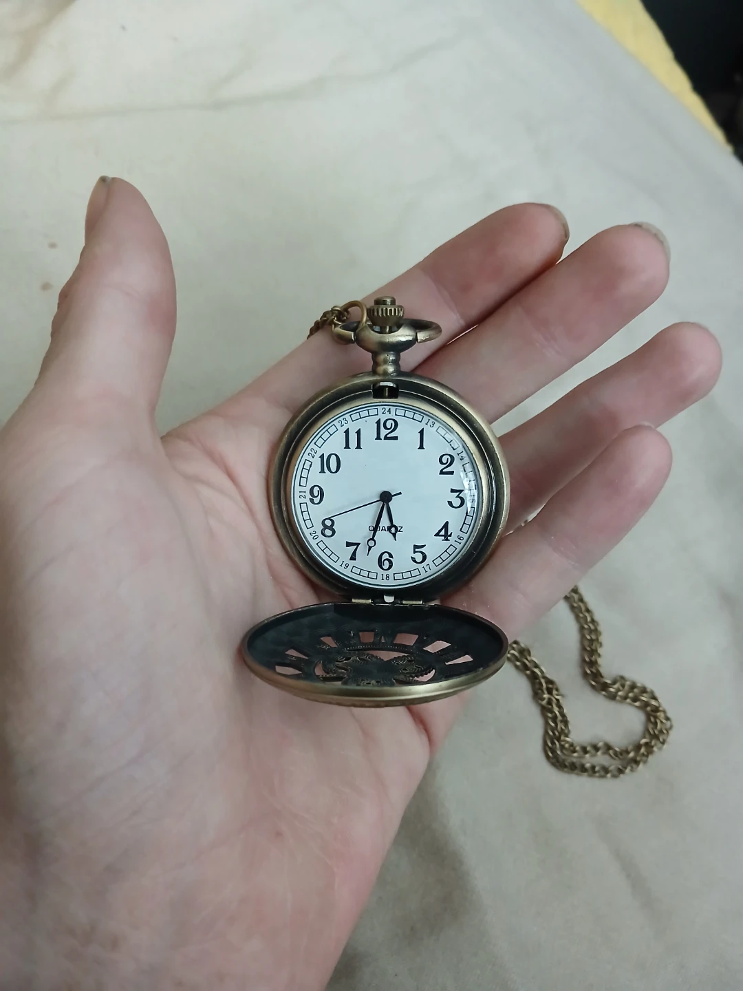 Bronze Coloured Zinc Alloy Vintage Quartz Pocket Watch