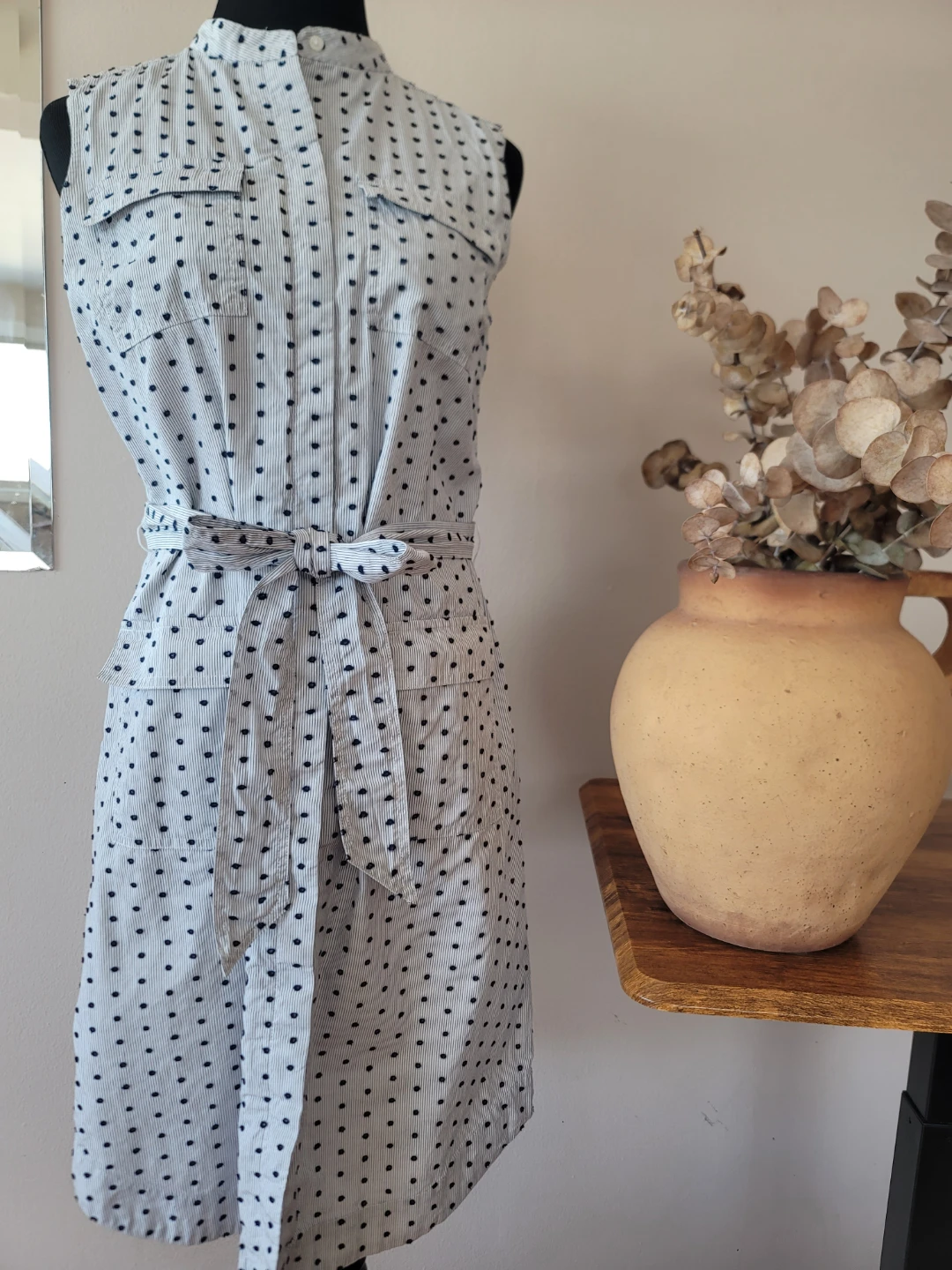 Banana Republic Sleeveless Striped Dot Cotton Shirt Dress Size S