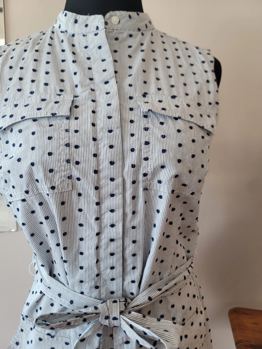 Banana Republic Sleeveless Striped Dot Cotton Shirt Dress Size S - photo 4
