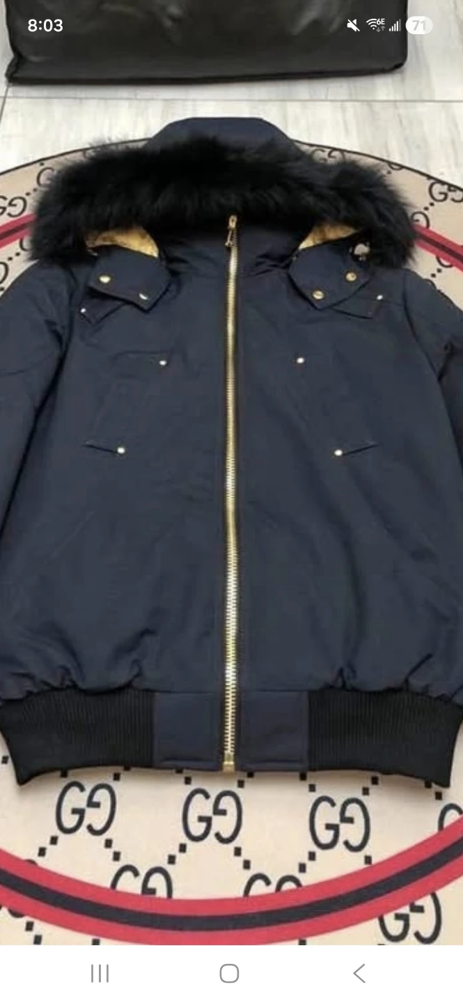 Moose Knuckles Black Bomber Jacket with Fur Hood