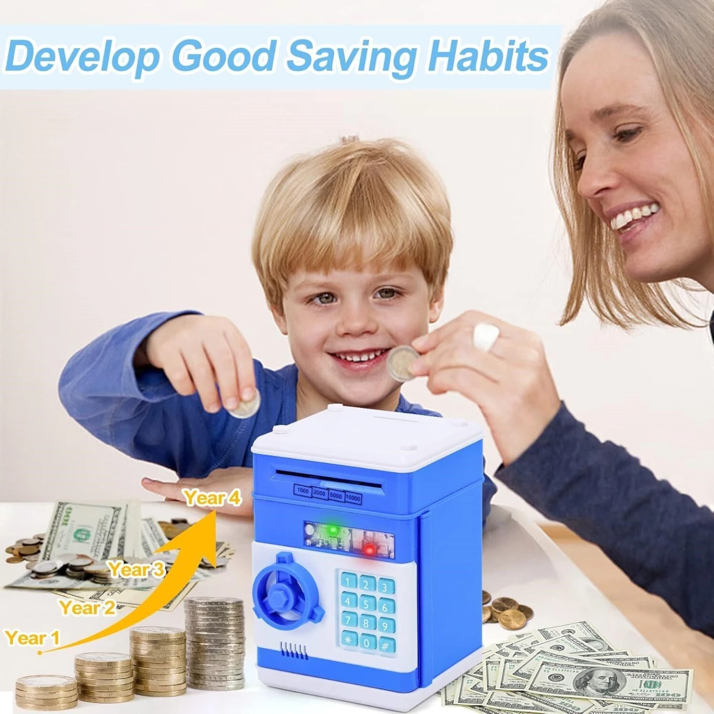 Blue Electronic Piggy Bank with Code Lock - photo 2