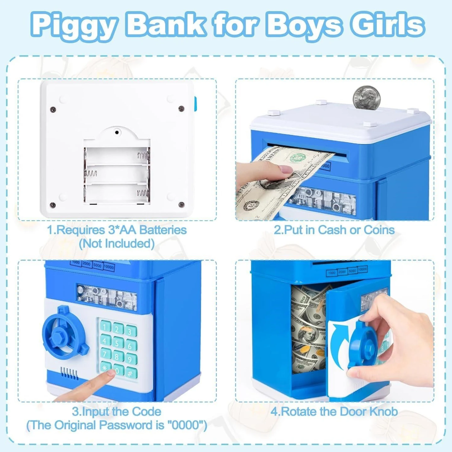 Blue Electronic Piggy Bank with Code Lock - photo 4
