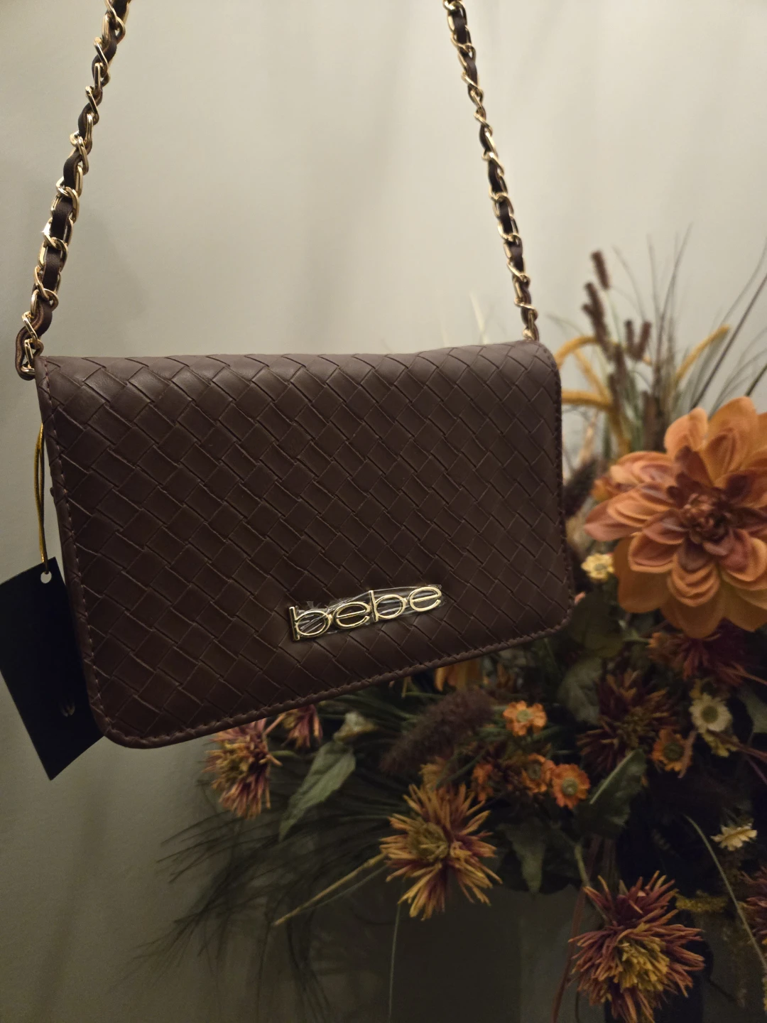 Bebe Brown Woven Chain Strap Shoulder Bag 🏆