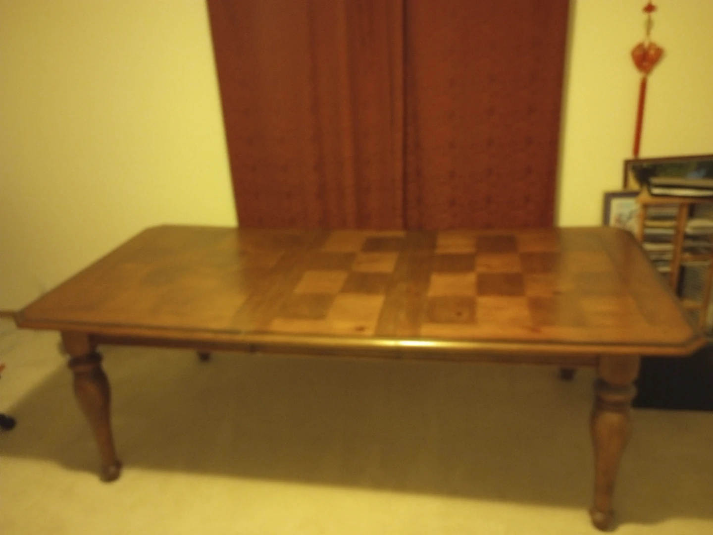 Wooden Dining Table with Checkerboard Top