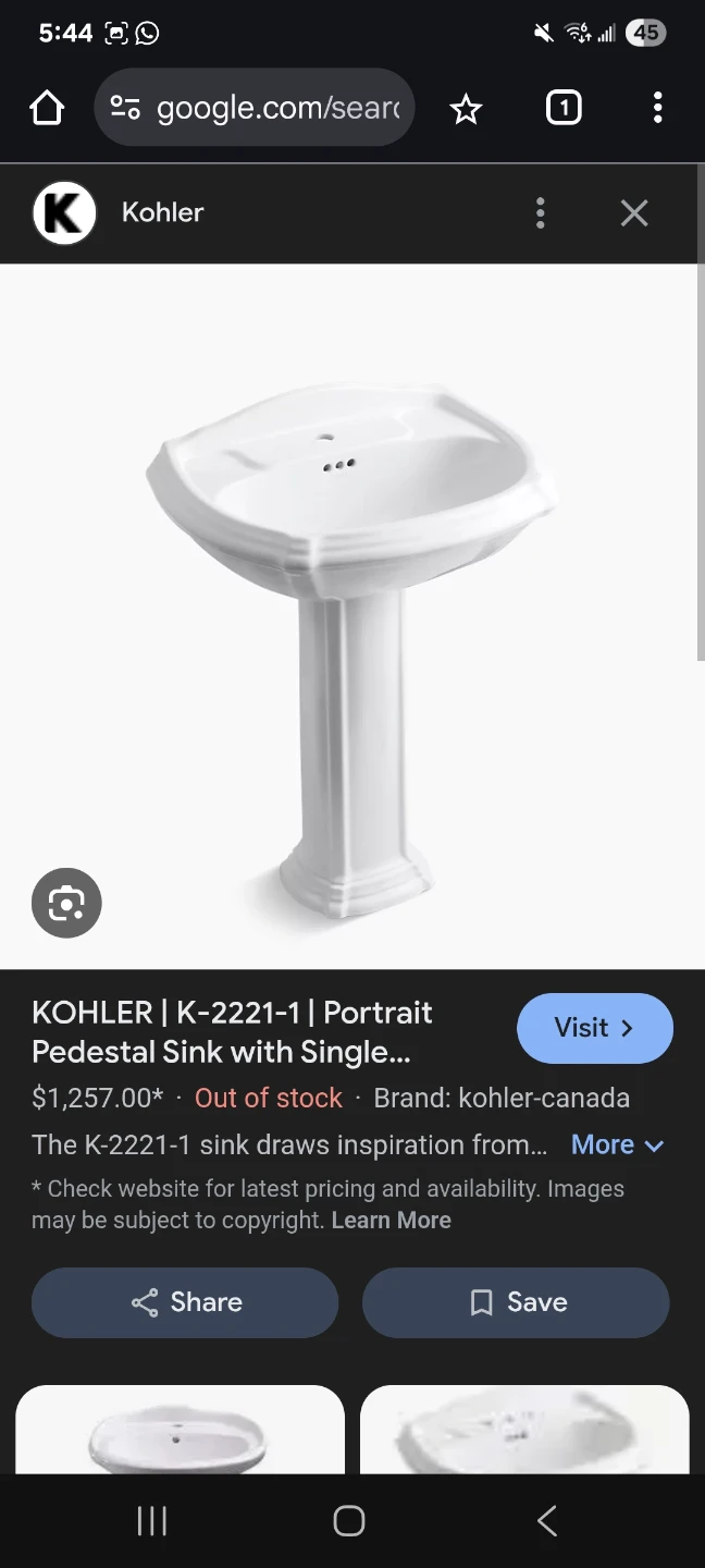 Kohler Portrait Pedestal Bathroom Sink K-2221-1