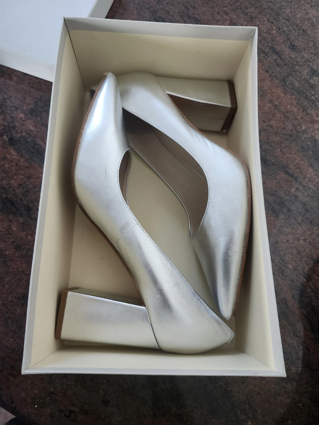 Leather Marc Fisher LTD Silver Leather Pointed Toe Block Heels - photo 2