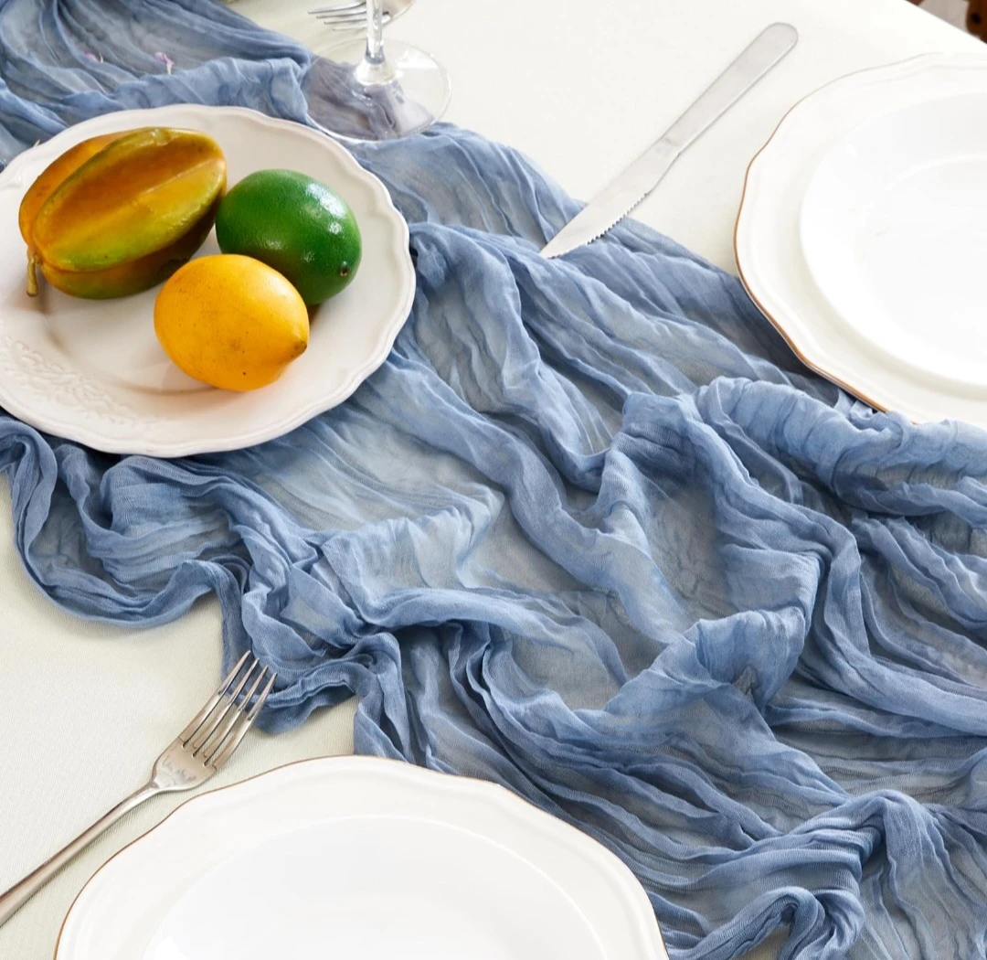 Dusty Blue Cheesecloth Table Runner-10 ft-Set of 3 - photo 2
