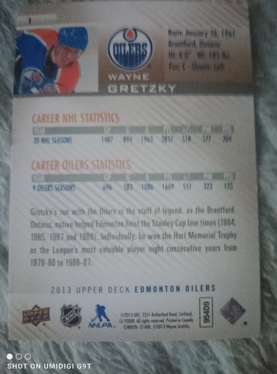 Wayne Gretzky Edmonton Oilers Hockey Card - photo 2