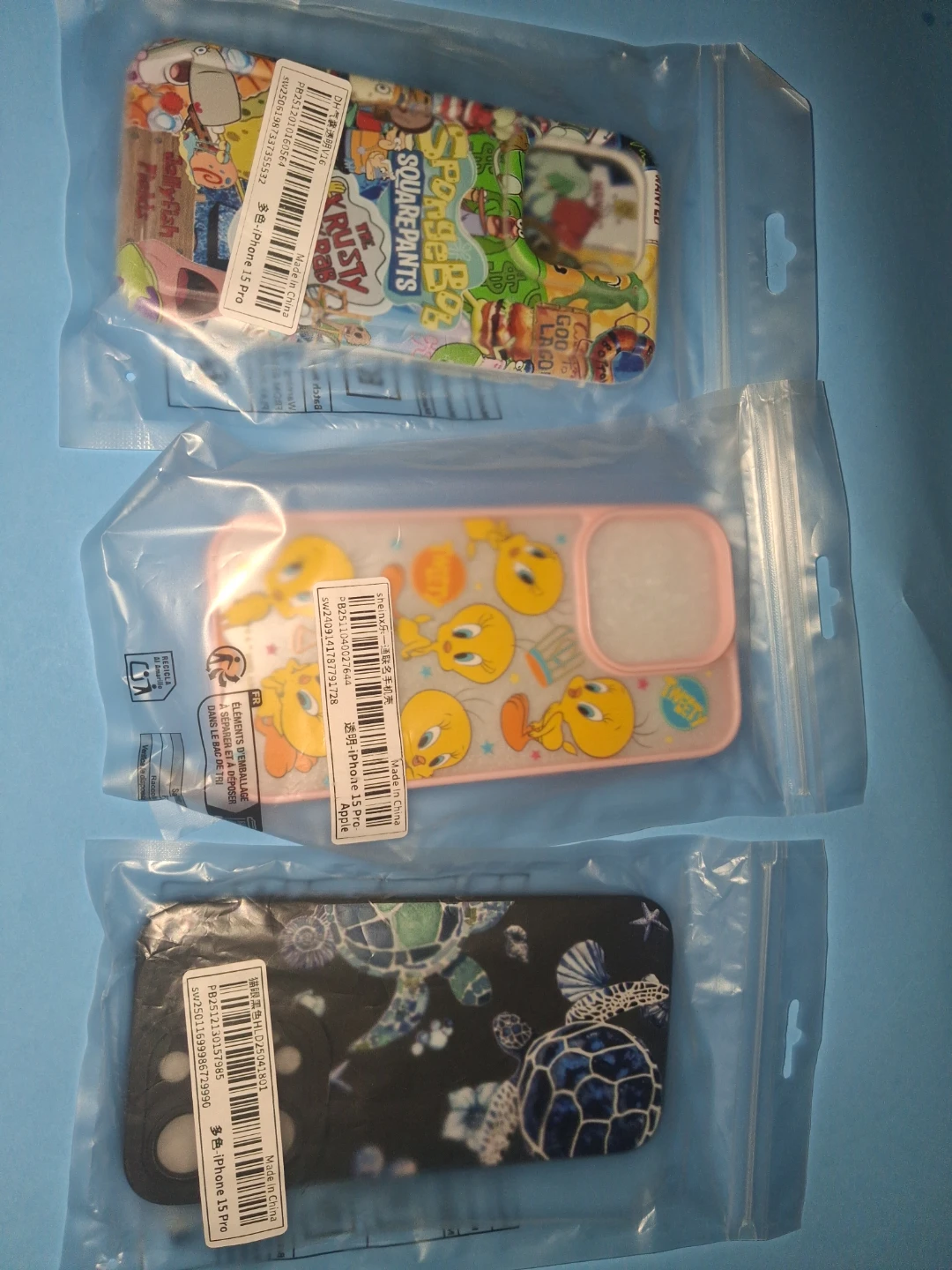 iPhone 15 Pro Phone Cases (SpongeBob, Tweety Bird, Turtle)