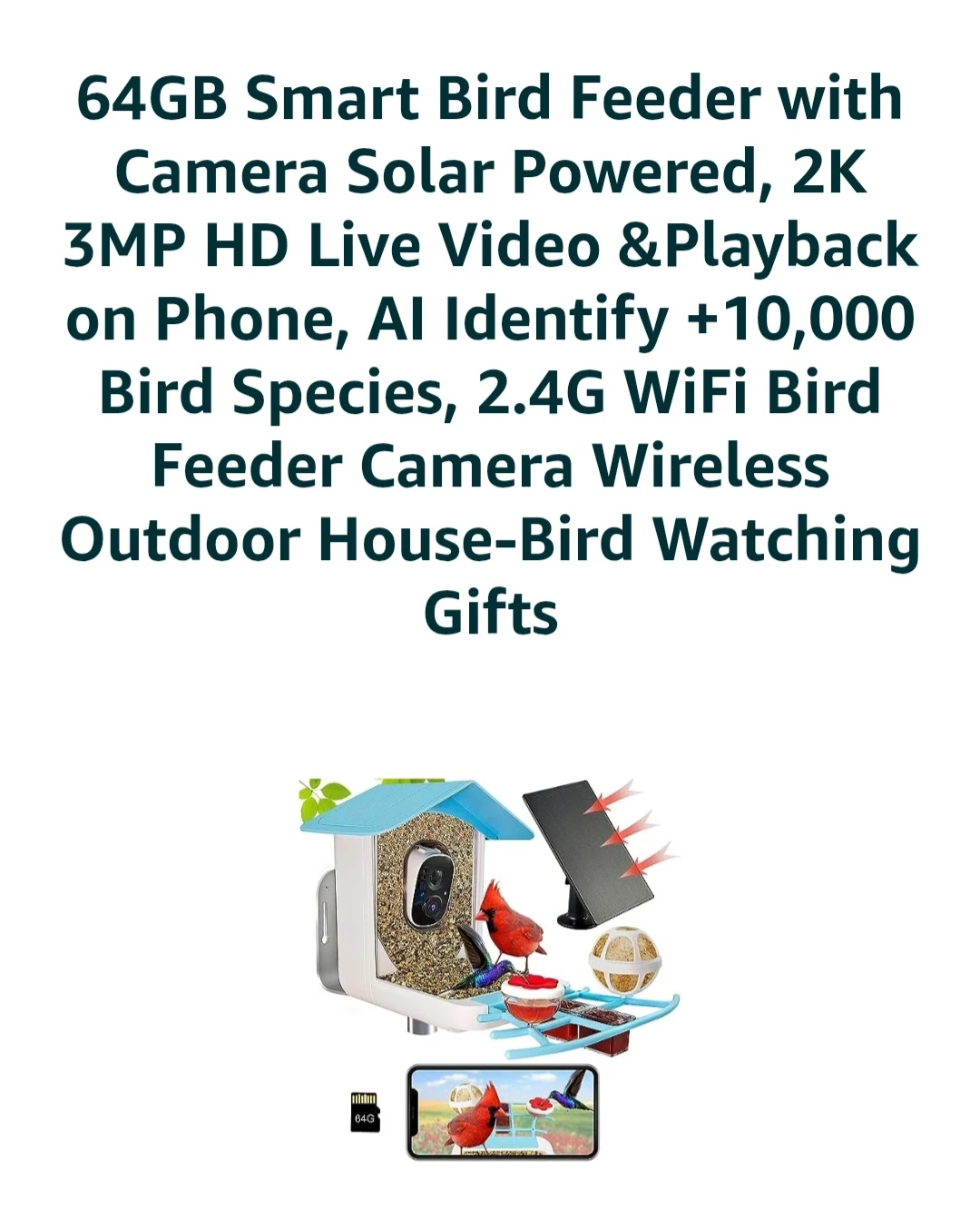 64GB Smart Bird Feeder with Camera
