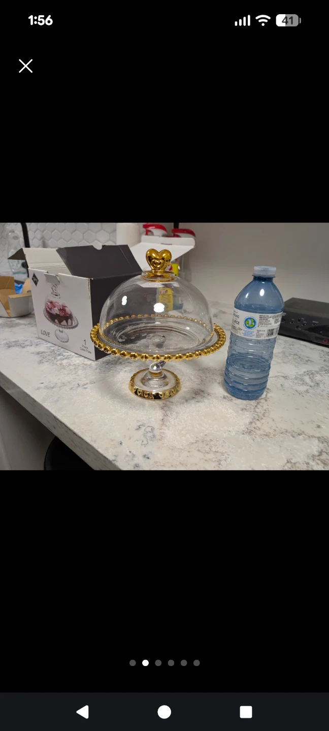 Glass Cake Stand with Dome and Gold Heart Lid 🏆