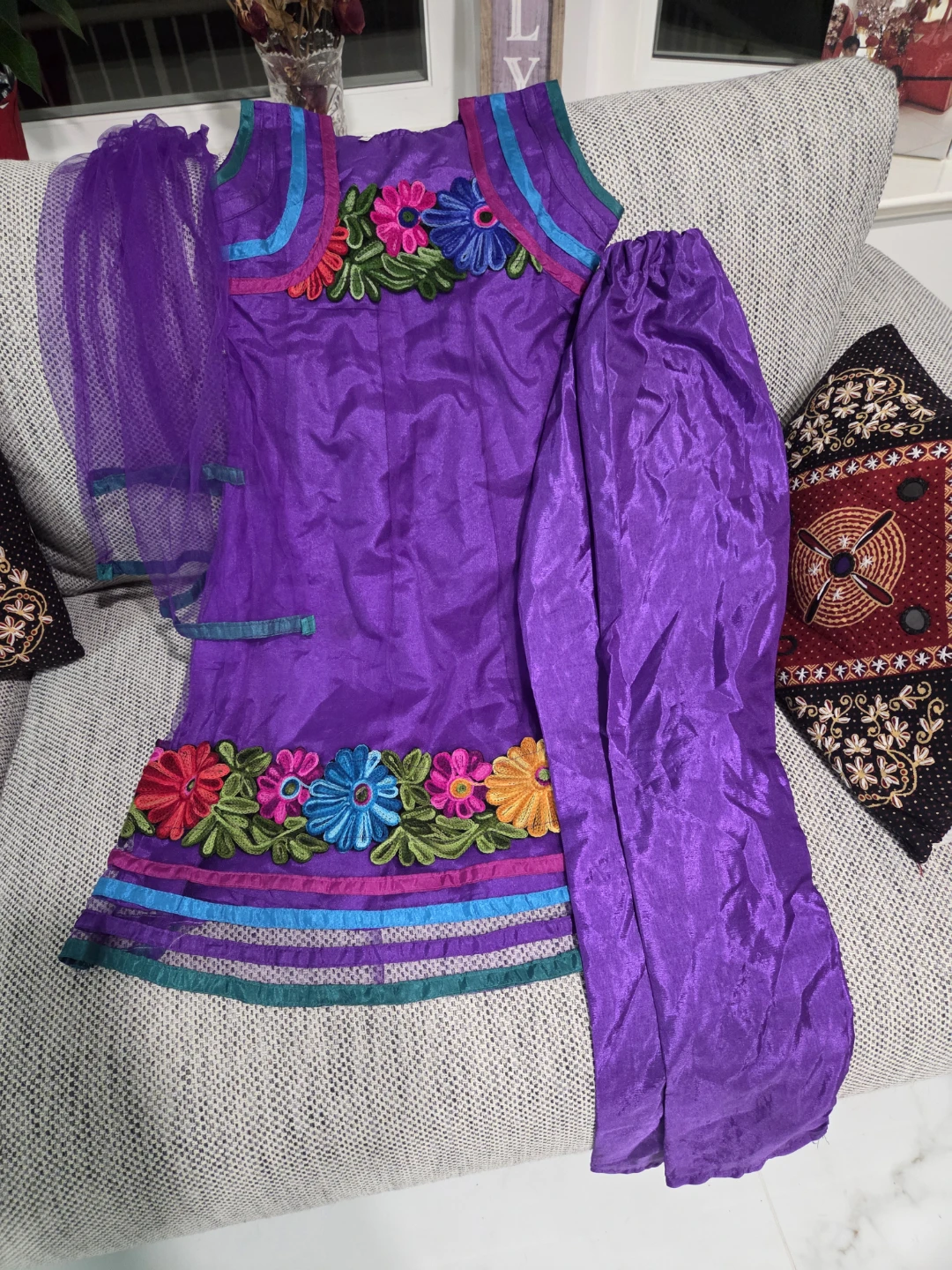 Purple Embroidered Kurta Shalwar Set kids Size 32