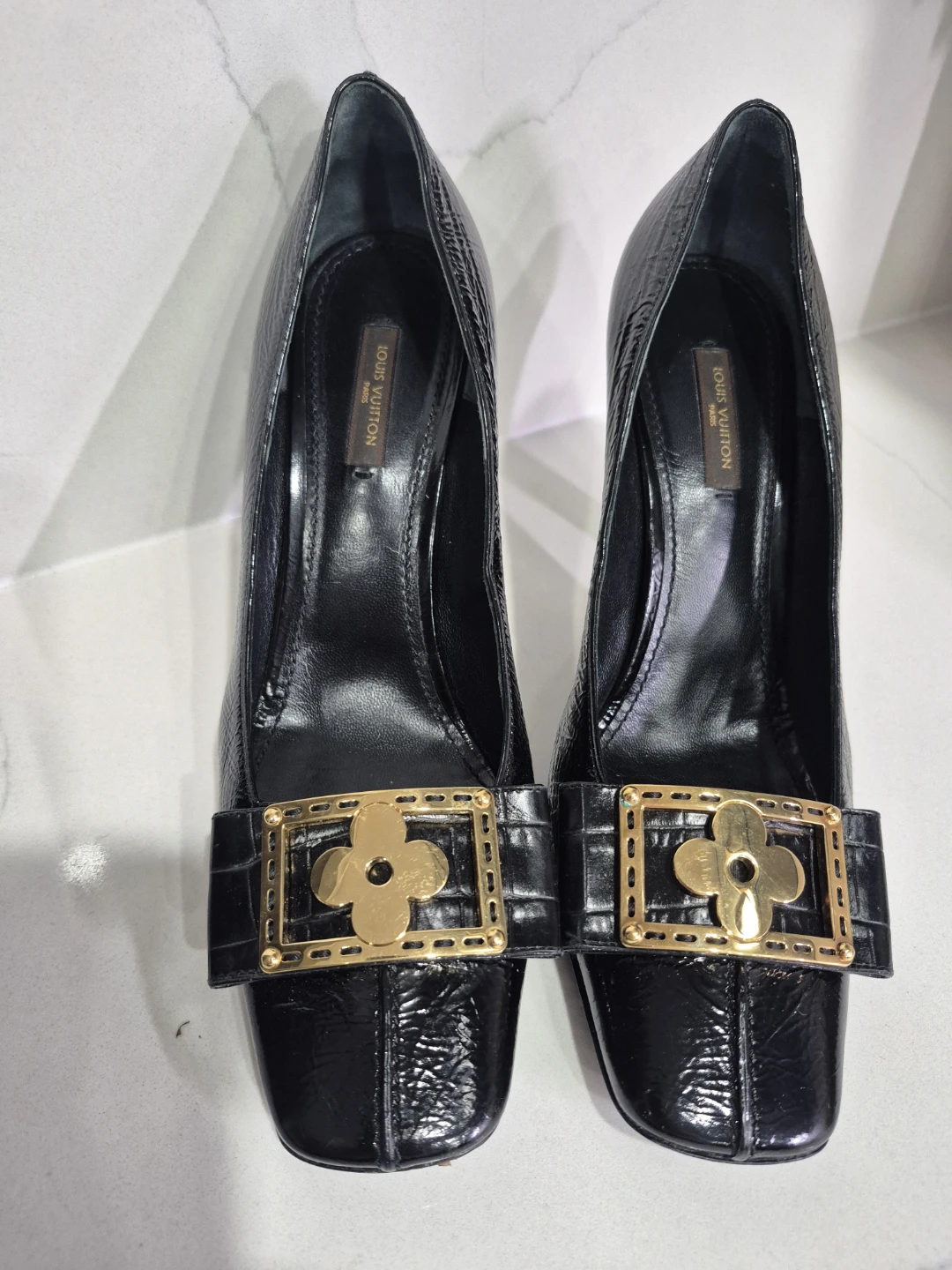 🏆Louis Vuitton Black Leather Heels - Size 38.5 - photo 4
