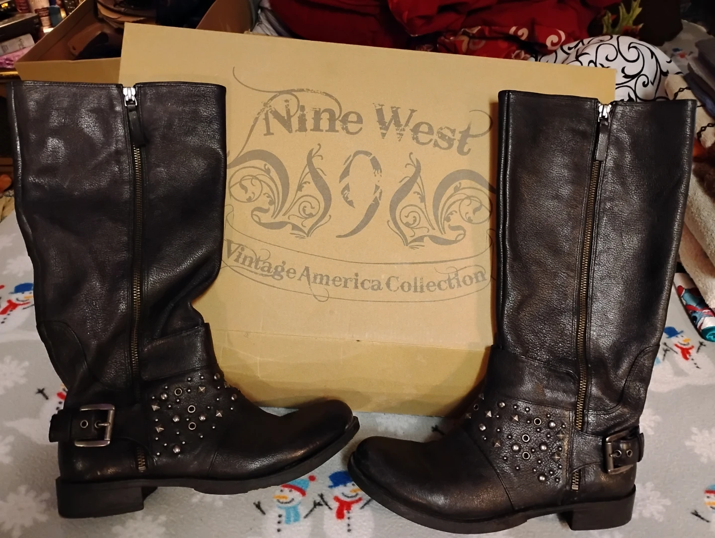 Nine West Black Leather Studded Knee-High Boots