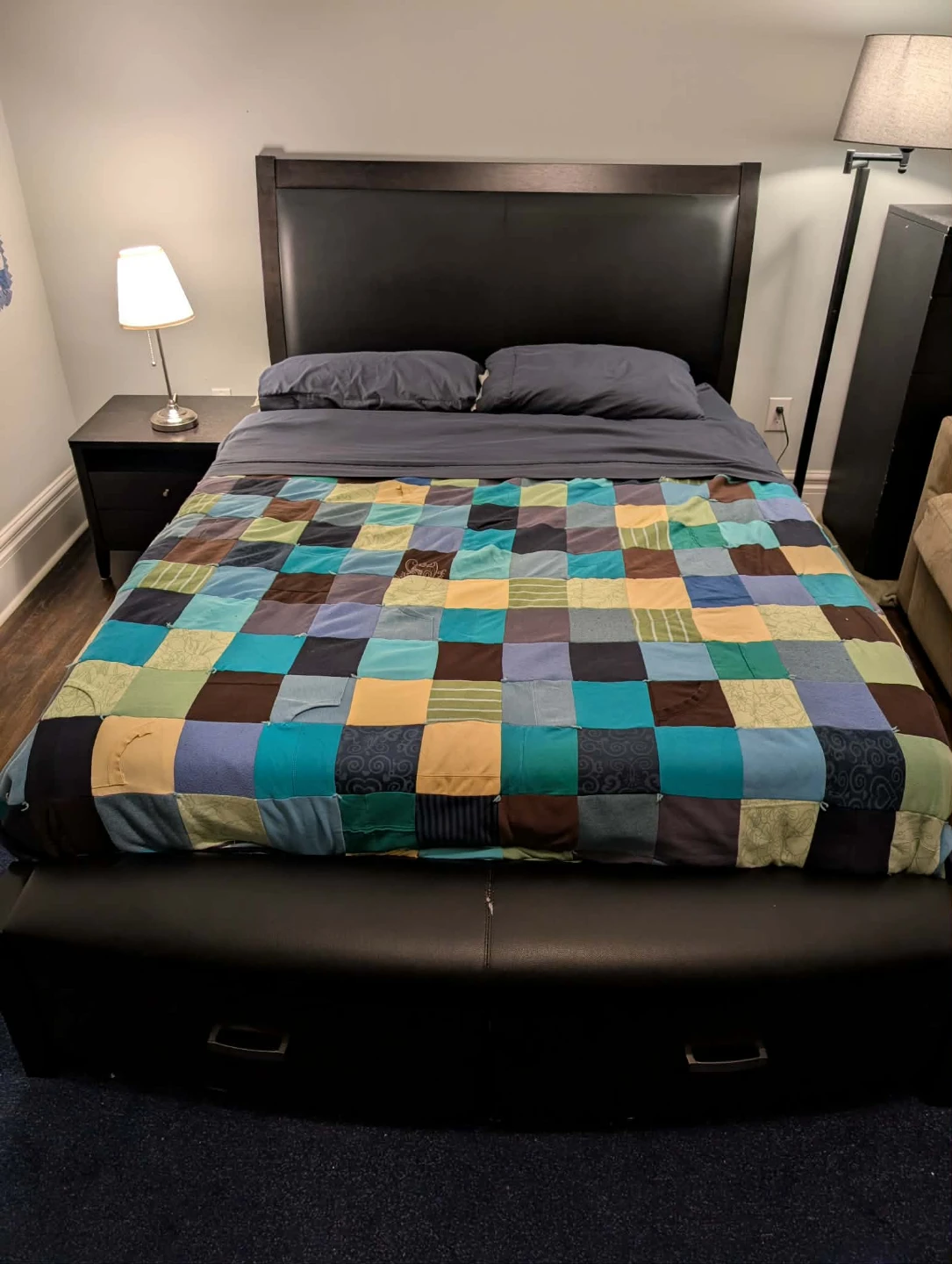 Queen Bedframe with Storage and Padded Headboard