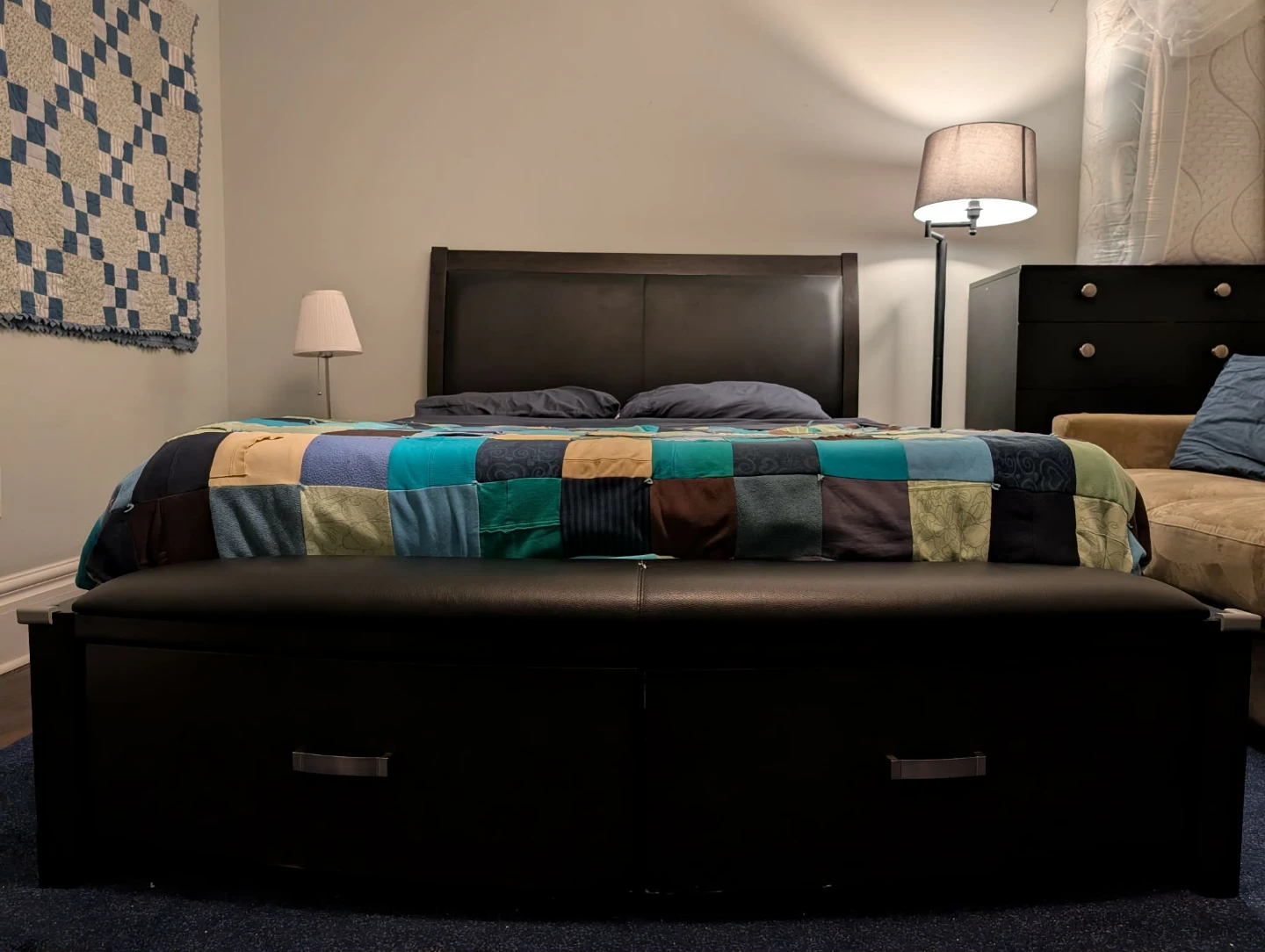 Queen Bedframe with Storage and Padded Headboard - photo 3