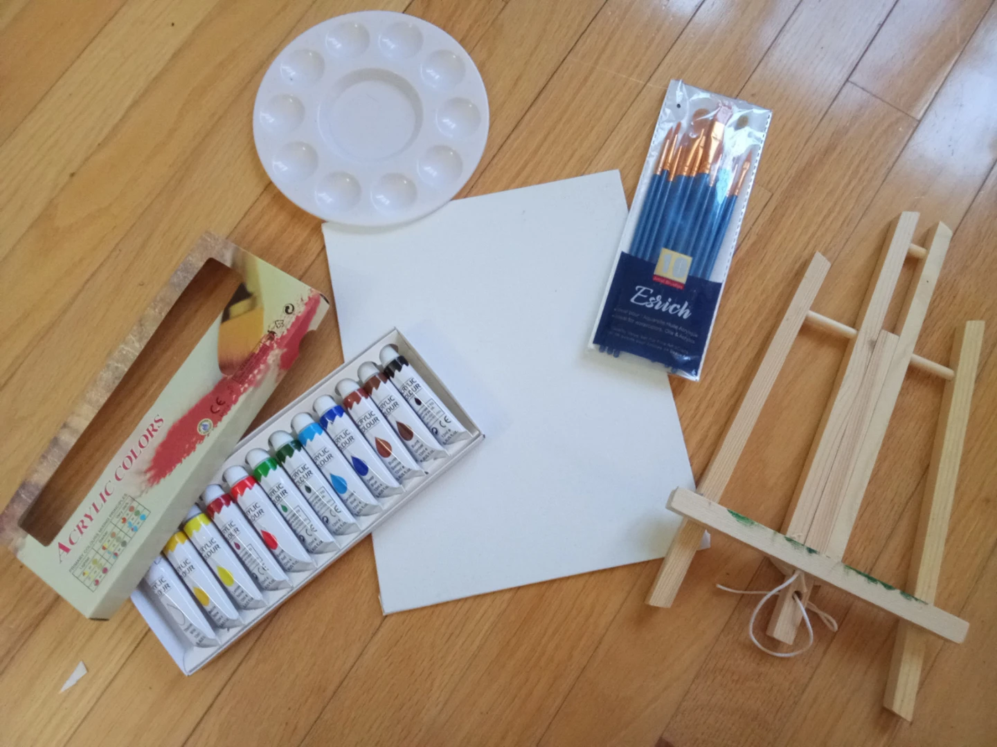 Acrylic Paint Set with Canvas, Brushes, Palette, and Easel