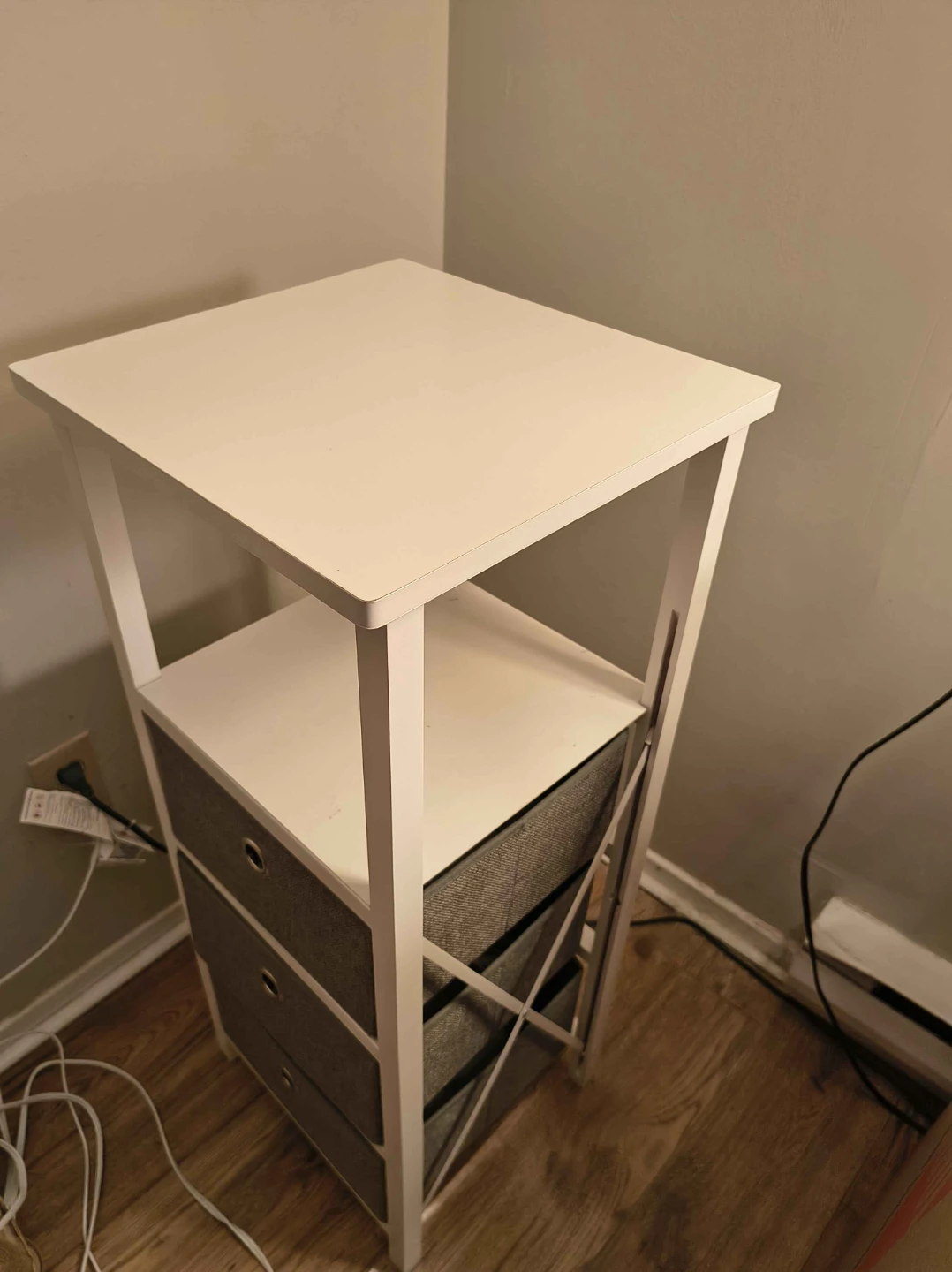 White Side Table with Fabric Drawers