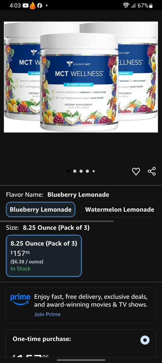 Dr. Gundry MD MCT Wellness Blueberry Lemonade Dietary Supplement