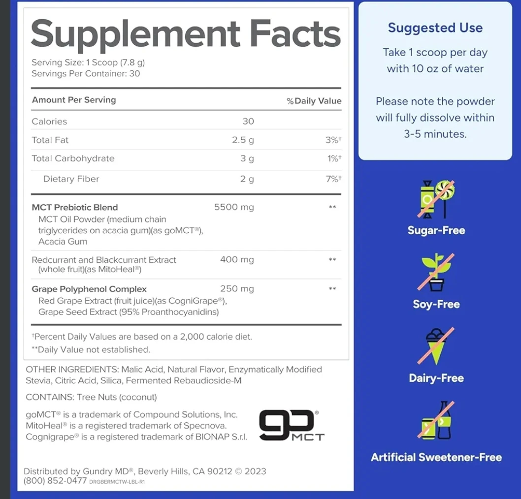 Dr. Gundry MD MCT Wellness Blueberry Lemonade Dietary Supplement - photo 2