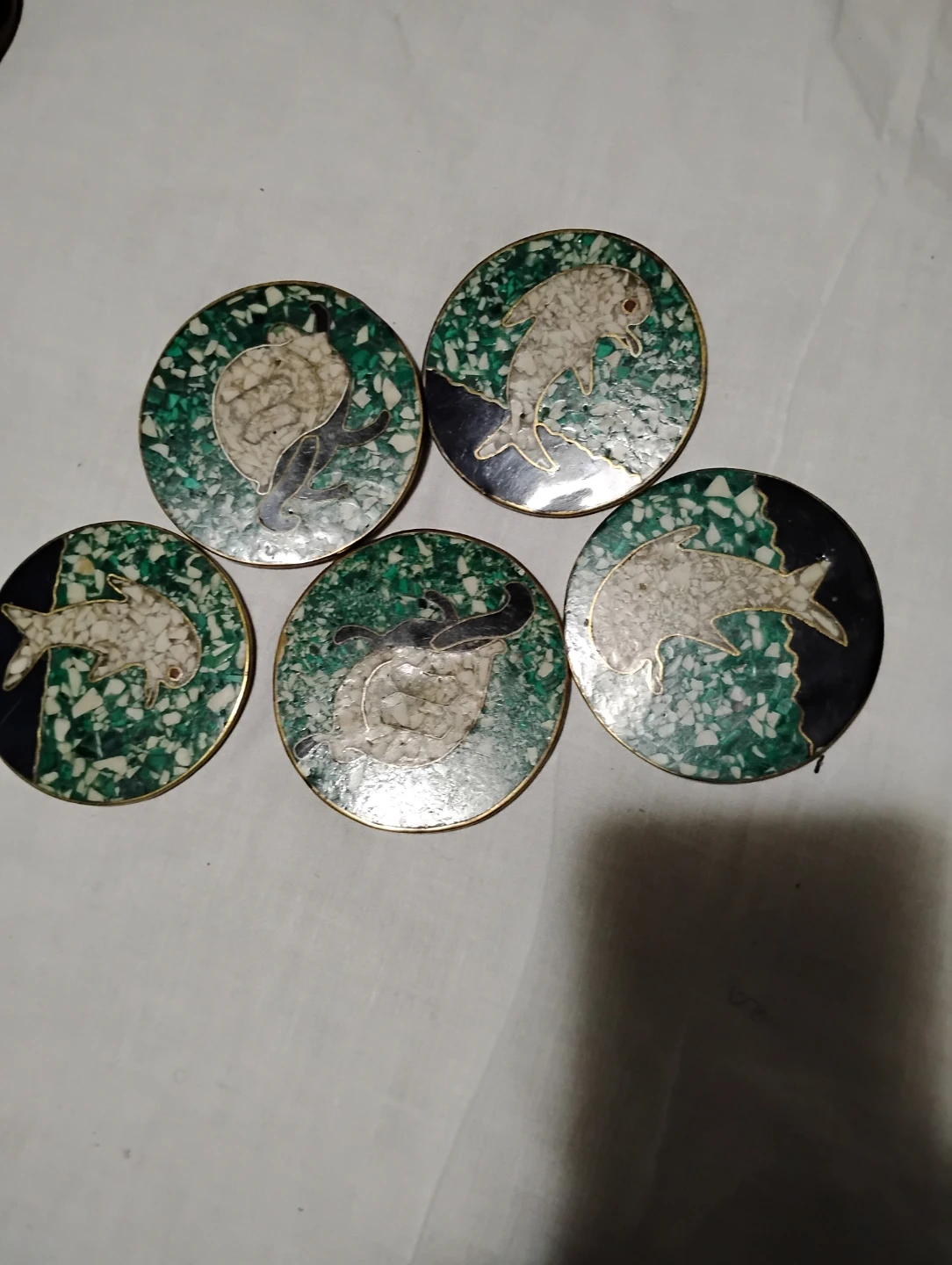 Set of 5  Malachi  Vintage Dolphin Coasters