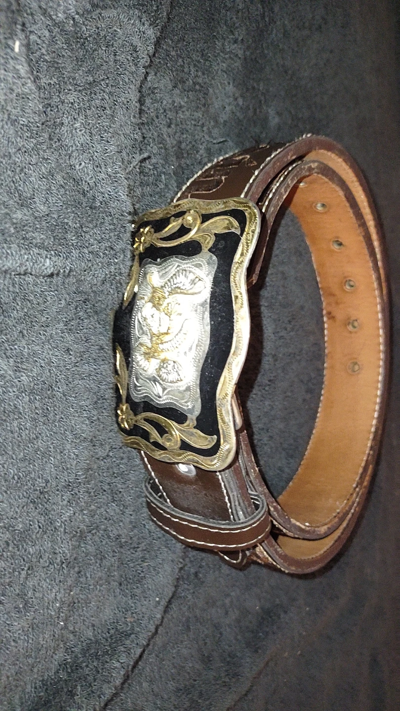 Brown Western Style Leather Belt with Decorative Buckle
