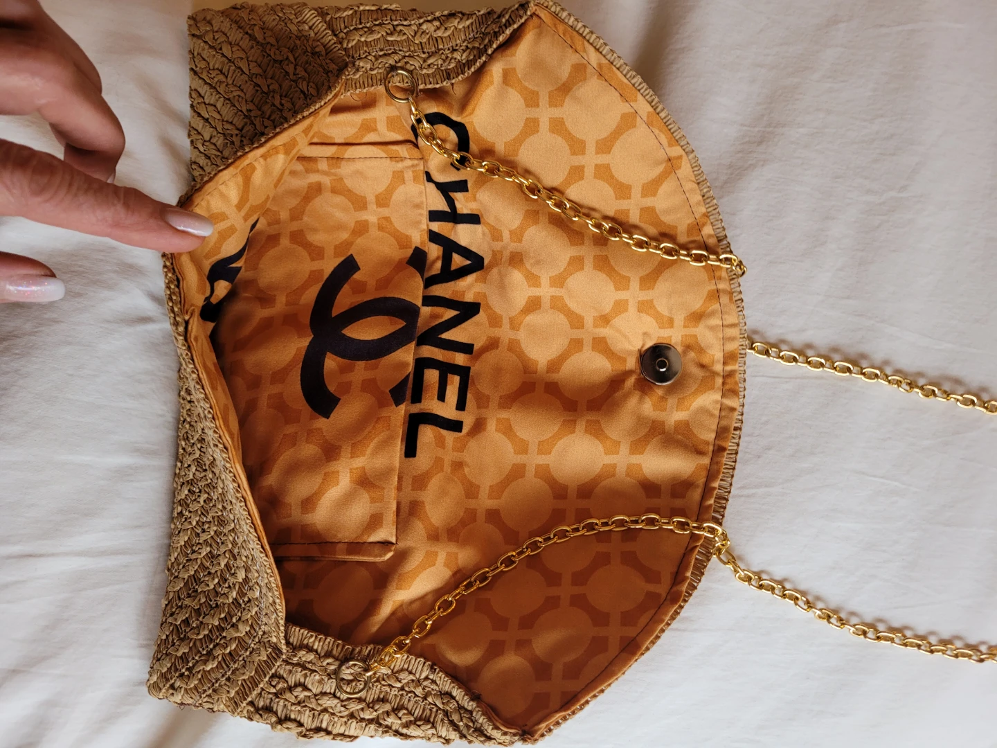 🏆Chanel-look Straw Clutch with Gold Chain and Brooch 🔥 - photo 2