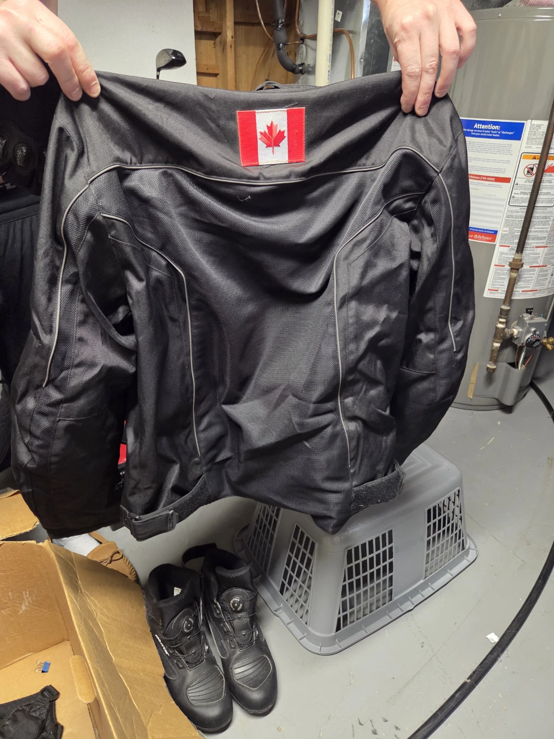 Black Motorcycle Jacket with Canadian Flag Patch - photo 2