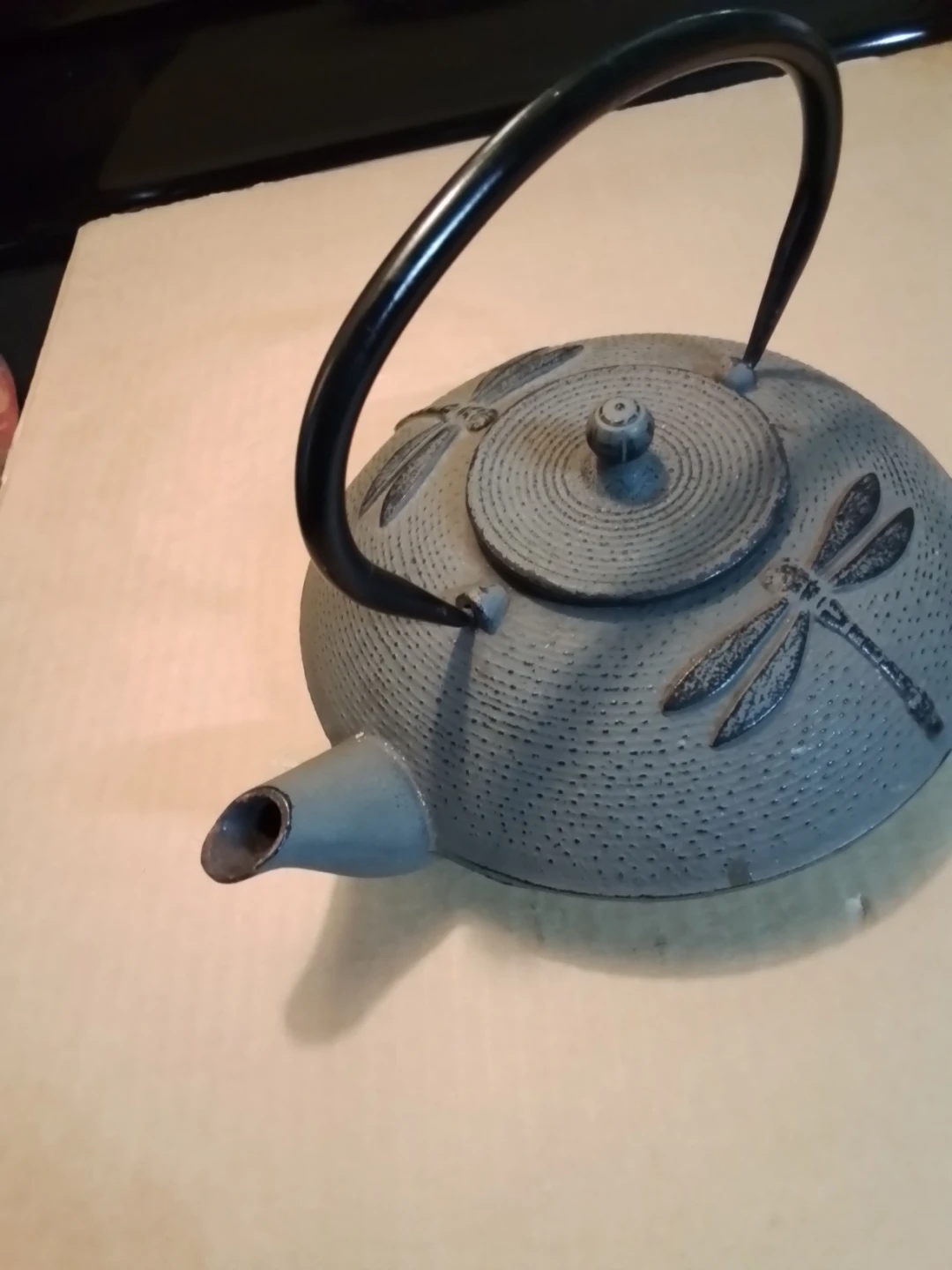 Cast Iron Teapot with Dragonfly Motif, Gray/Black - photo 3