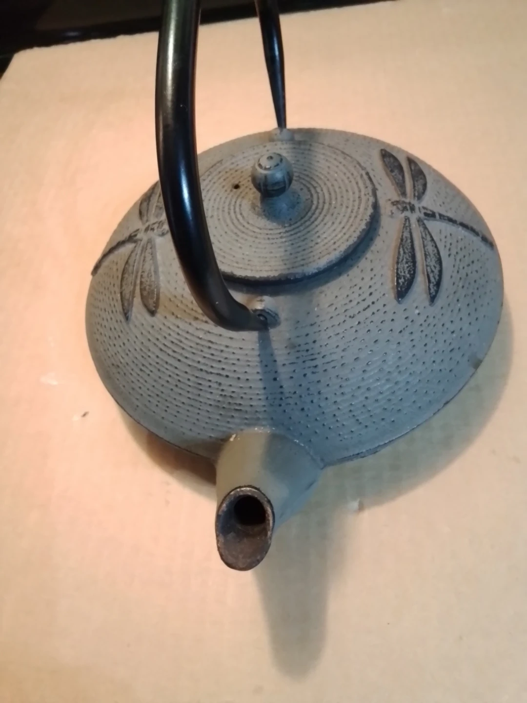 Cast Iron Teapot with Dragonfly Motif, Gray/Black - photo 4