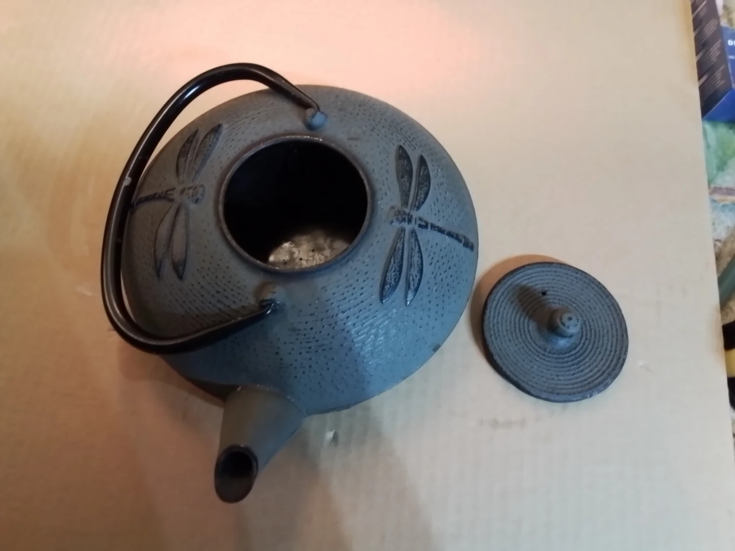 Cast Iron Teapot with Dragonfly Motif, Gray/Black - photo 5
