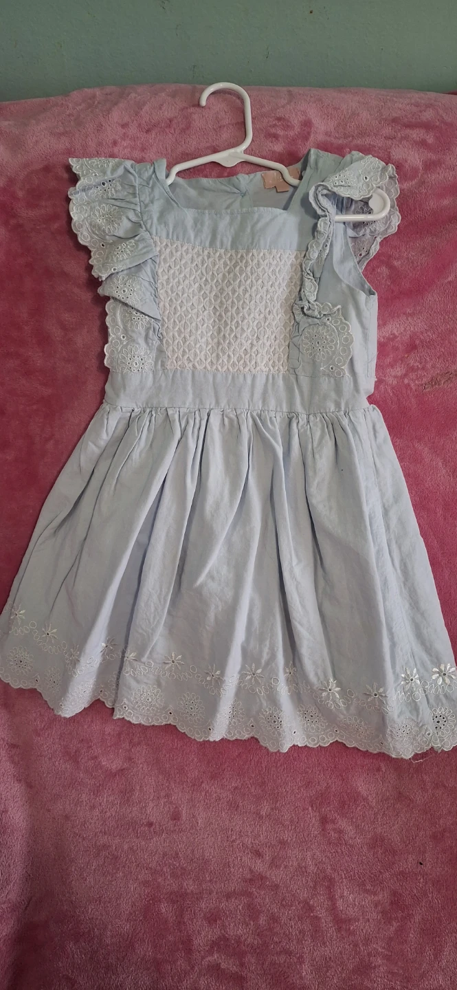 Baby Girl Blue Smocked Dress with Eyelet Trim