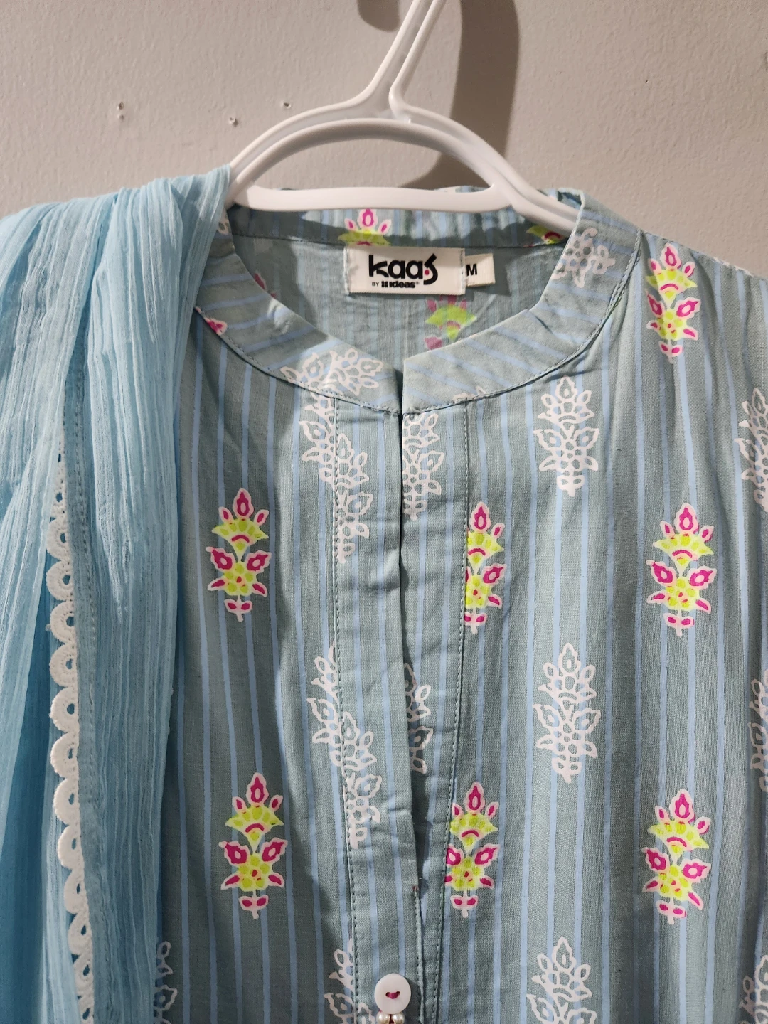 Kaas by Ideas 3-Piece Blue Printed Kurti Set - Size M - photo 2