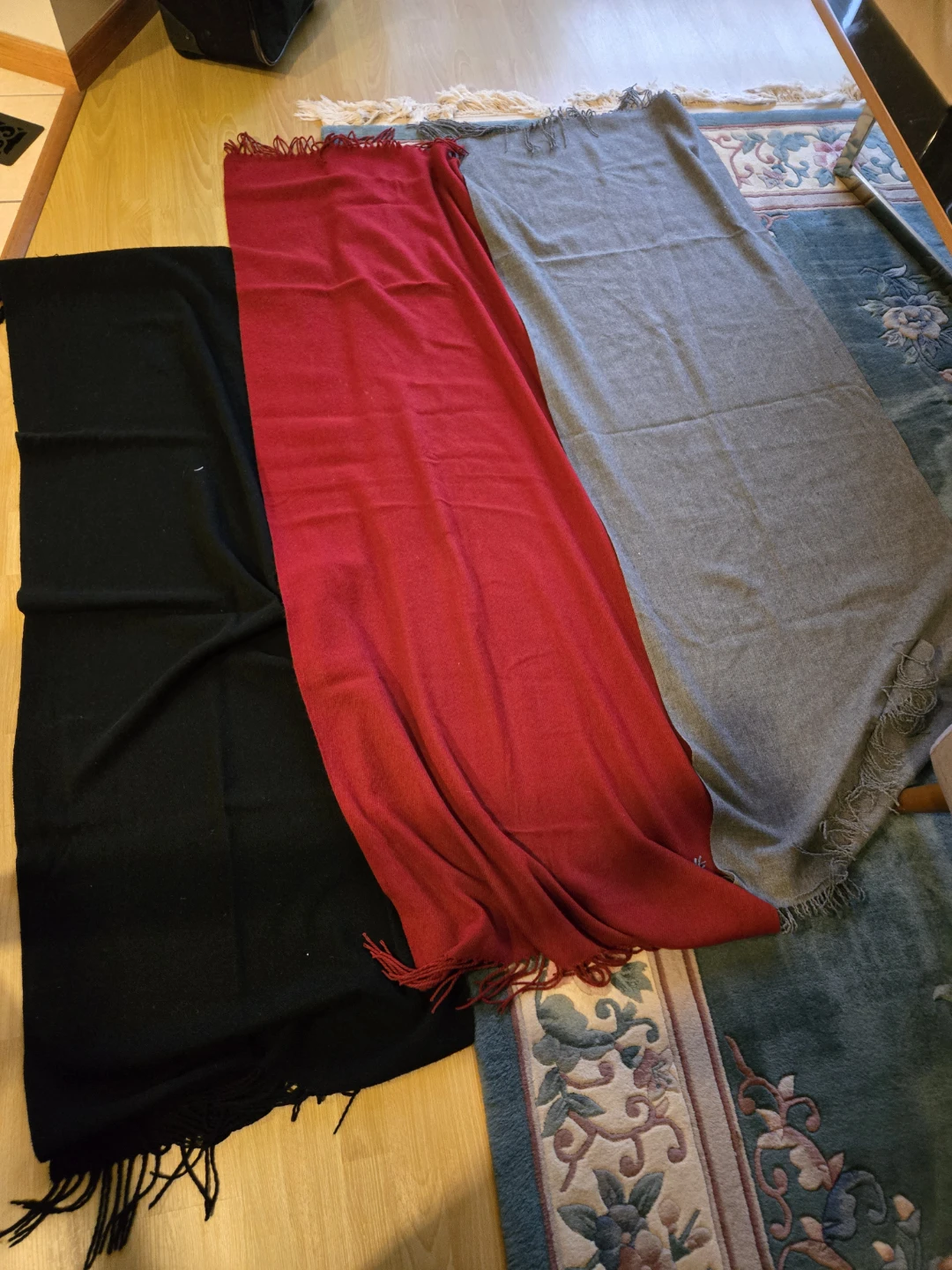 Three Scarves - Black, Red, Grey