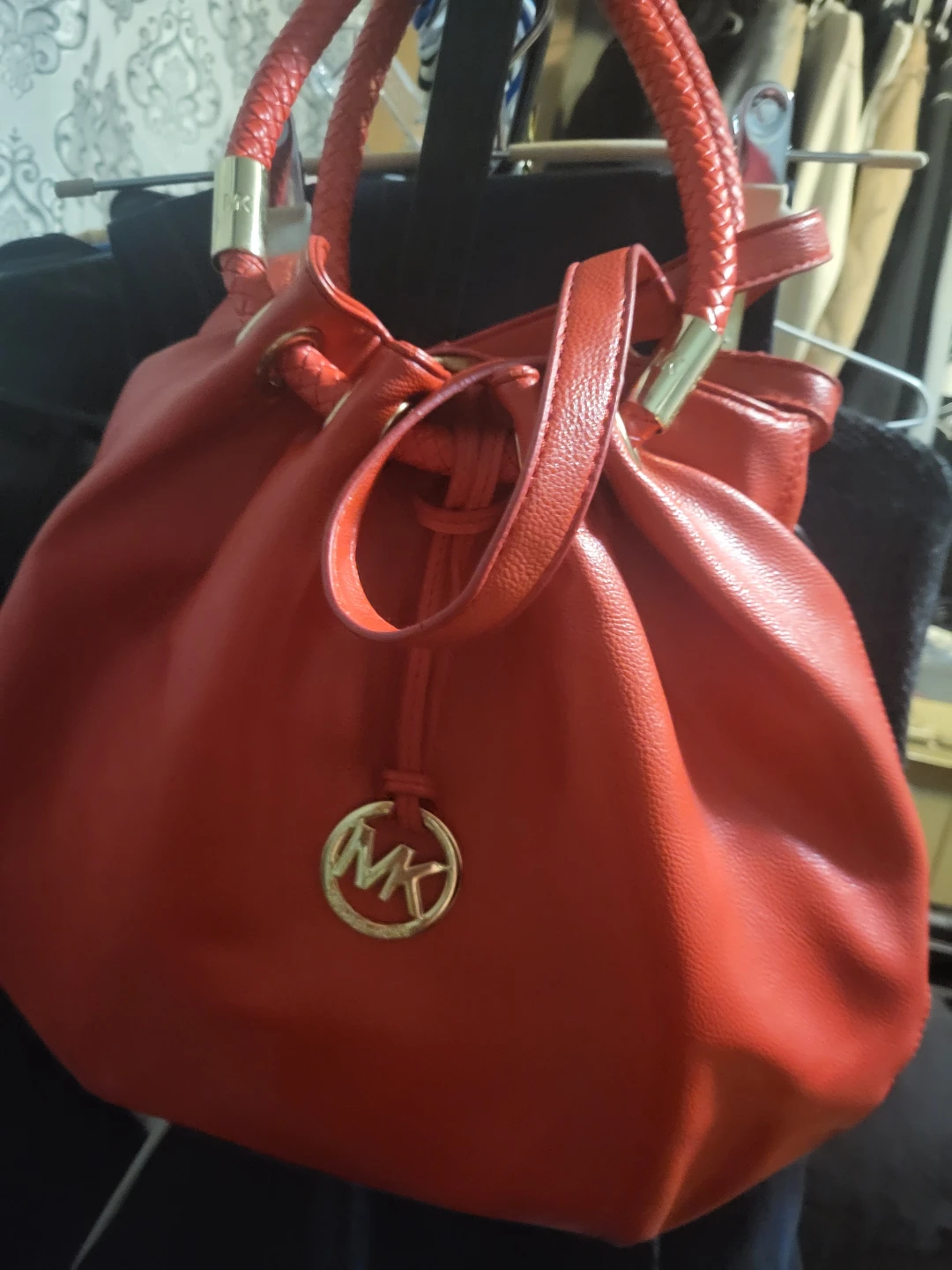 Michael Kors Red Leather Drawstring Handbag