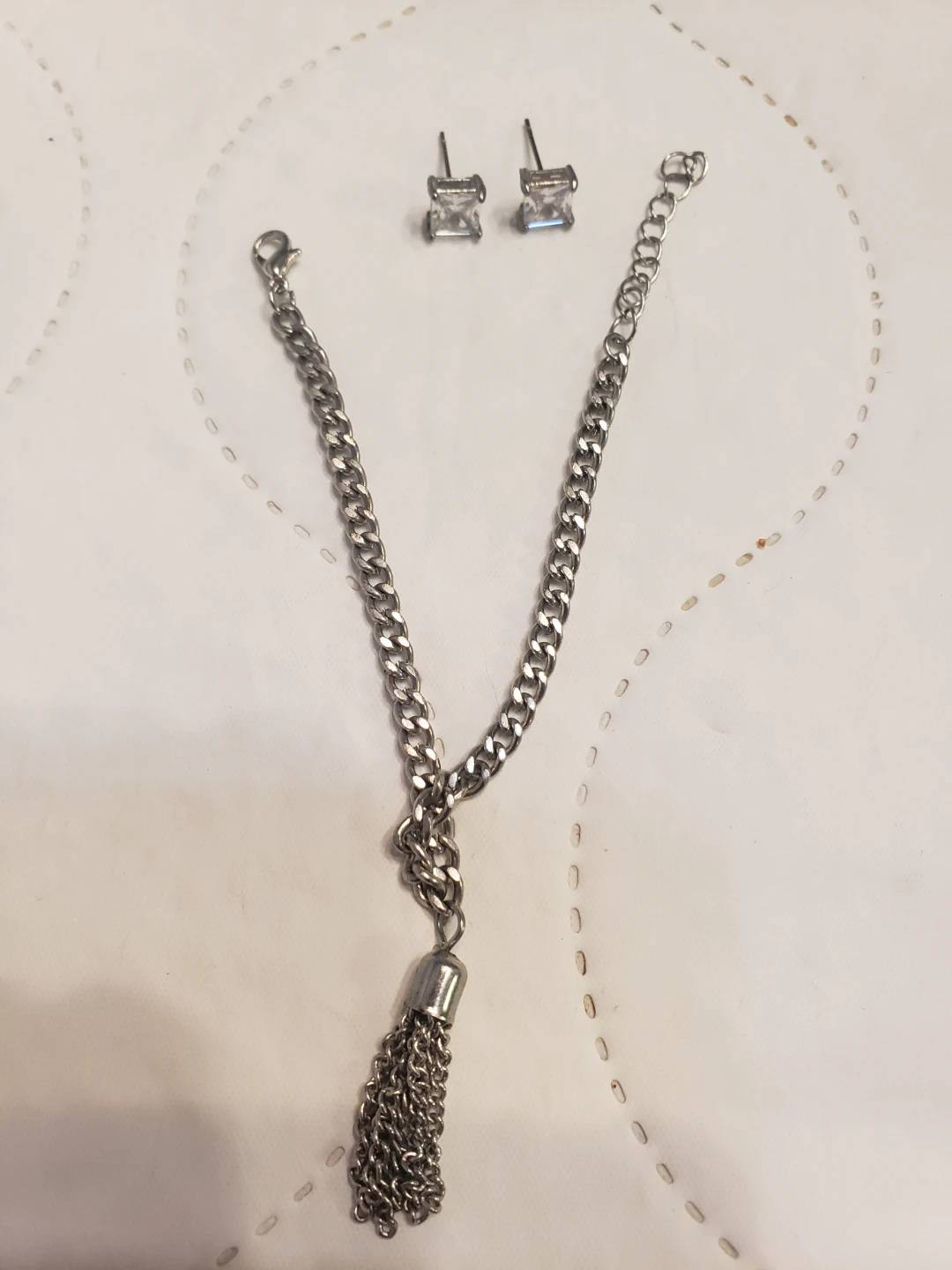 Silver Tone Bracelet and Earring Set with Tassel