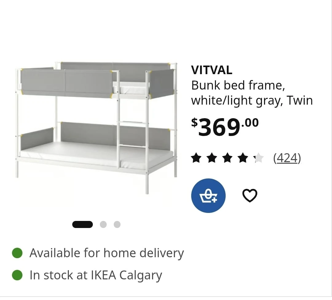 IKEA VITVAL Bunk Bed Frame, White/Light Gray, Twin
