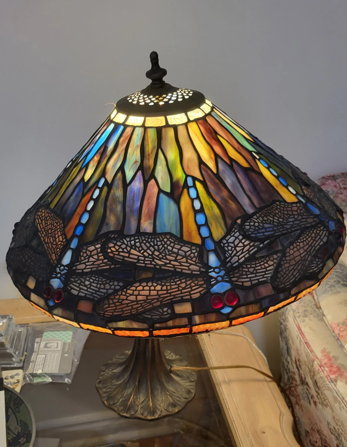 Tiffany Style Stained Glass Dragonfly Lamp - photo 3