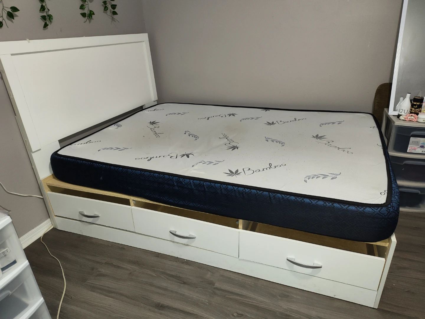 White Double Bed Frame with Drawers and Bamboo Mattress - photo 2