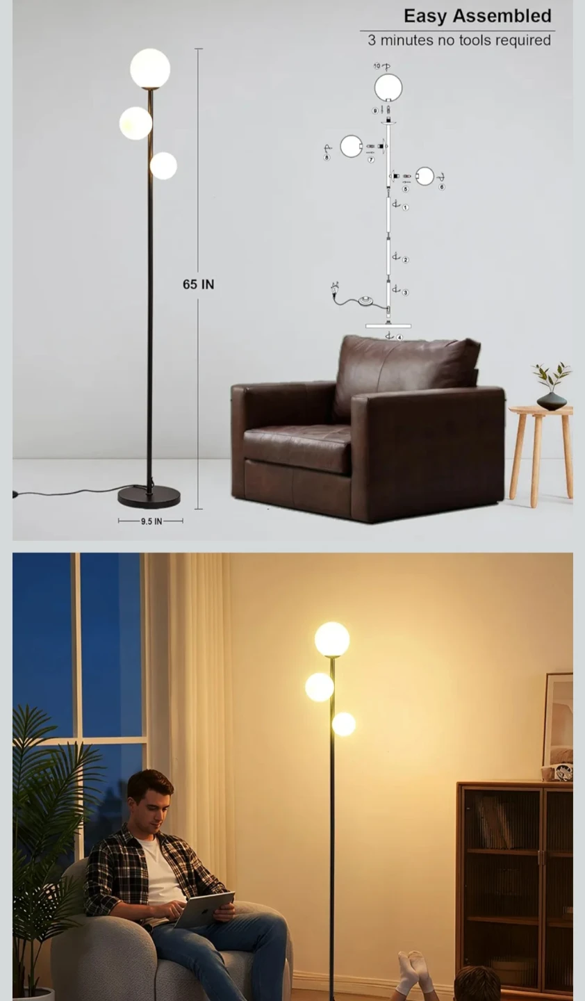 Fiqevs Floor Lamp with 3 Globe Shades