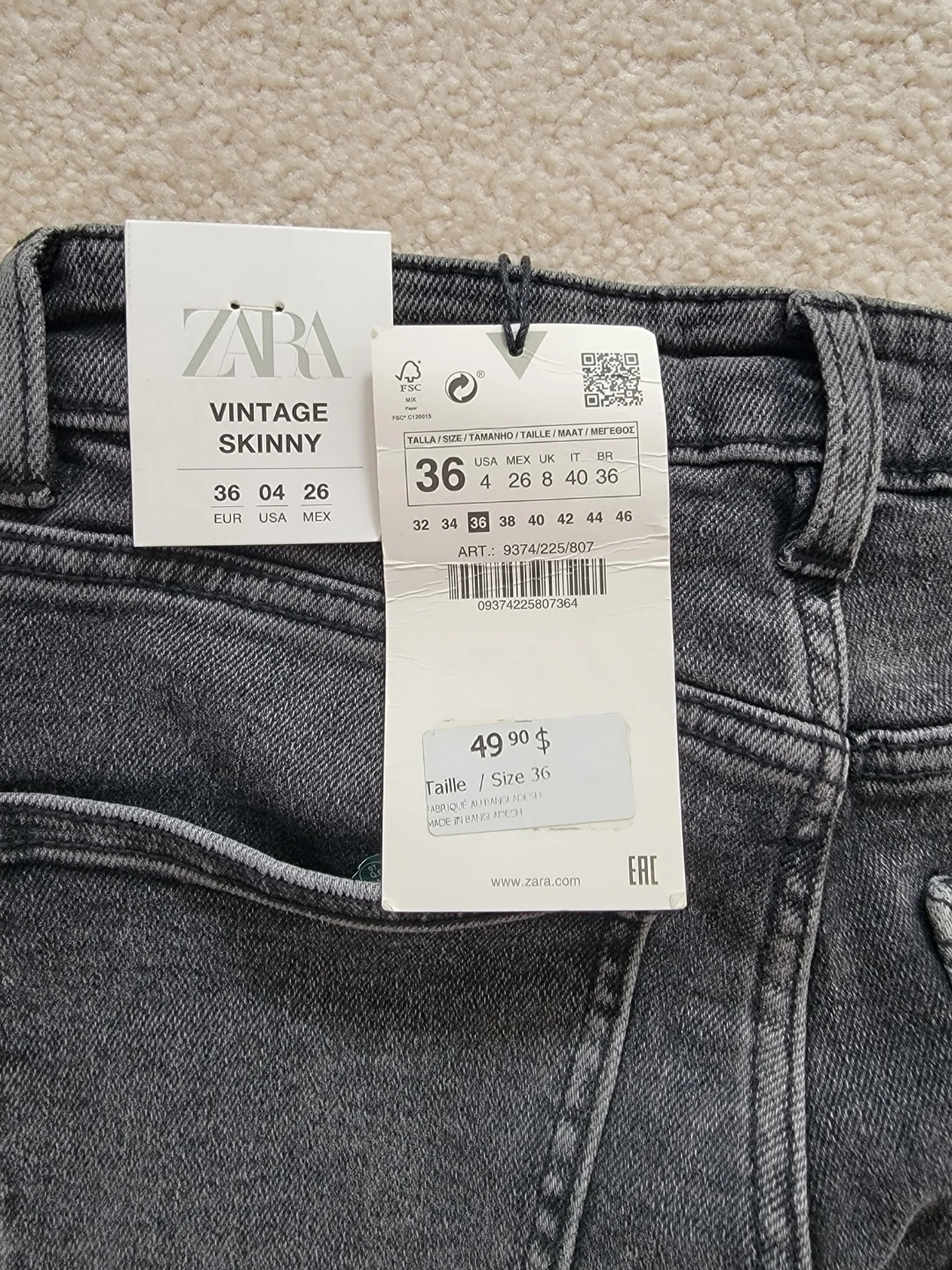 Brand New Women's Zara Vintage Skinny Jeans Size 4 - photo 3