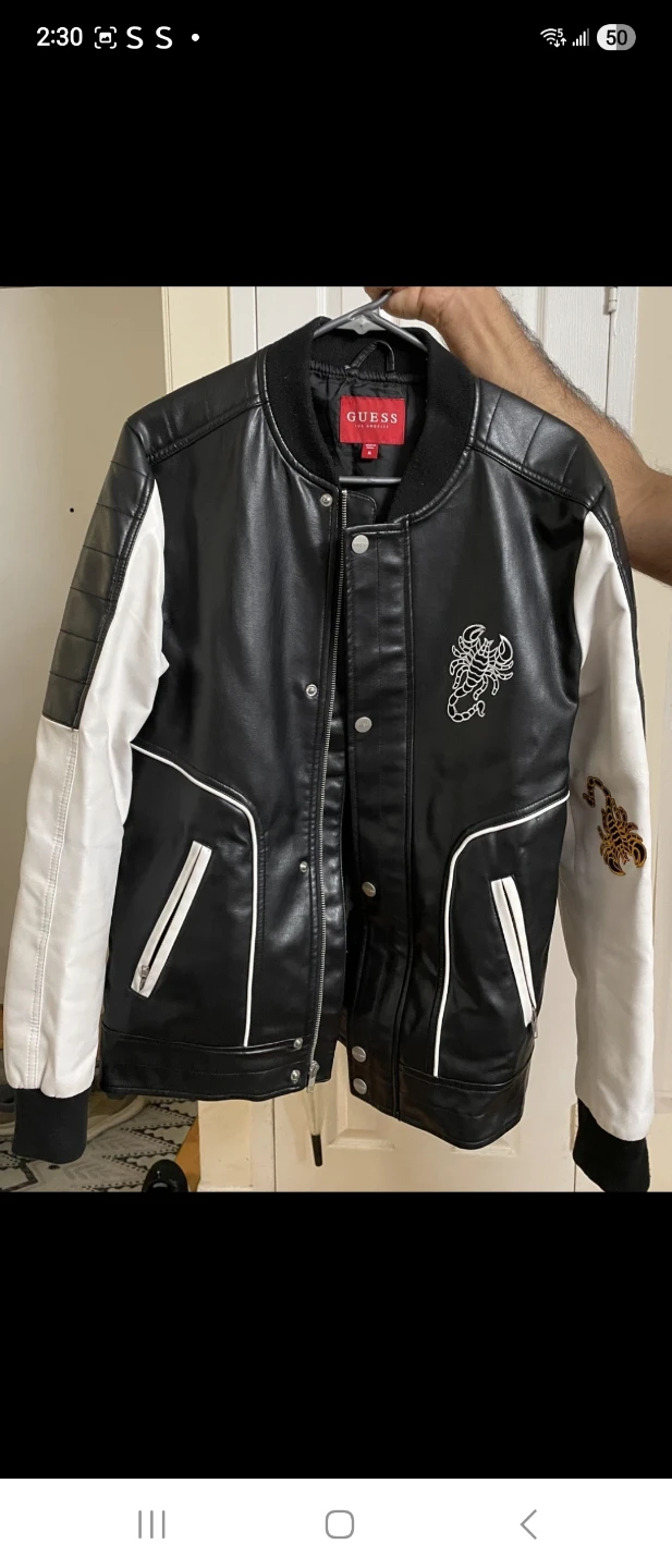 Guess Black & White Bomber Jacket with Scorpion Detail