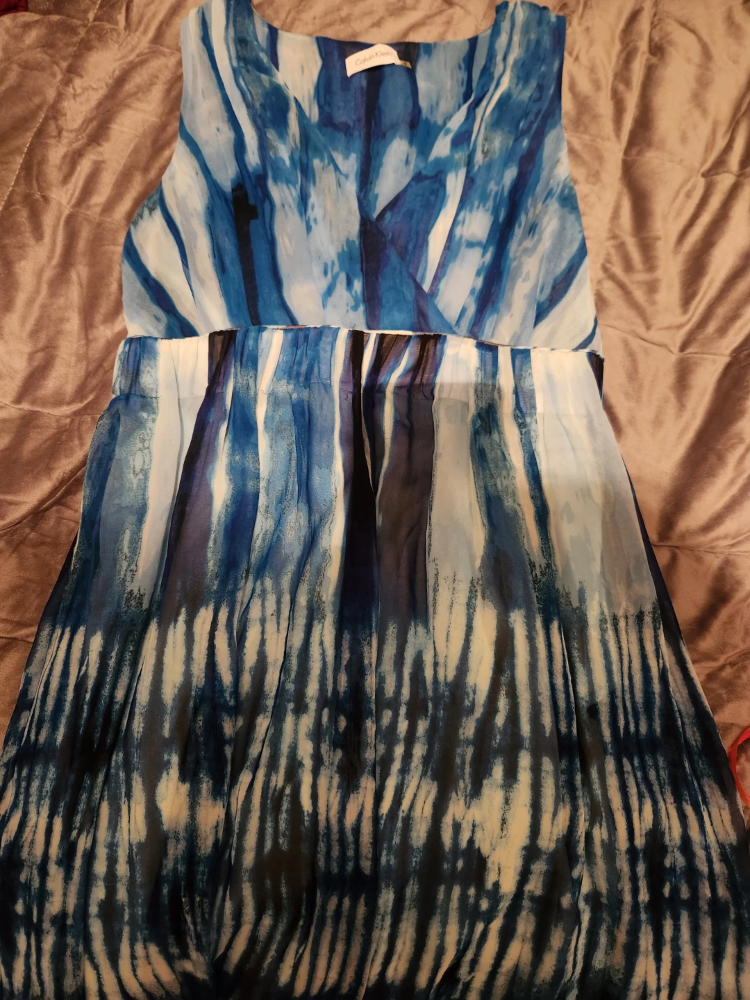 Calvin Klein Sleeveless Blue Tie-Dye Dress Size 8