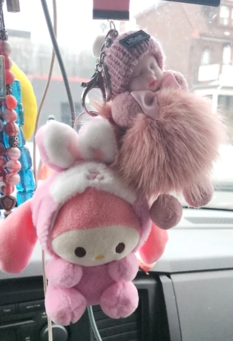Cute Pink Bunny and Baby Doll Keychain Charms. Each $5
