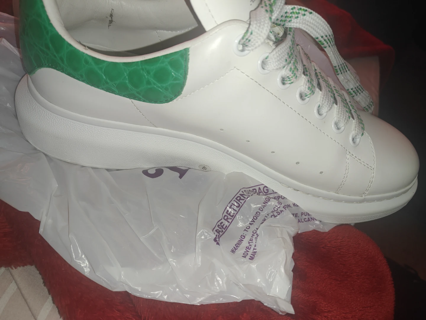 Alexander McQueen Oversized Sneakers White Green Crocodile Heel