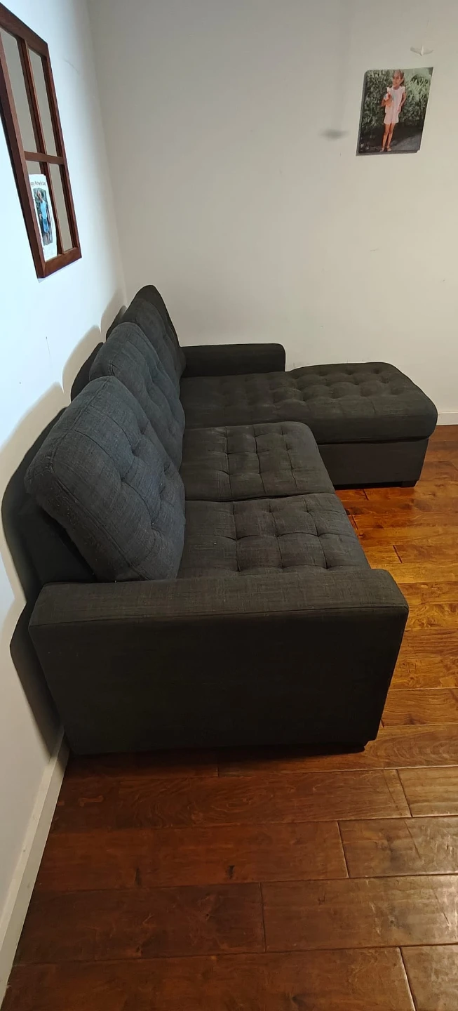 Dark Gray Tufted Sectional Sofa with Storage