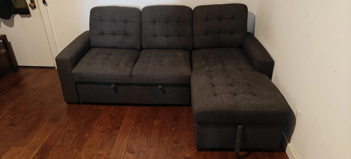Dark Gray Tufted Sectional Sofa with Storage - photo 3